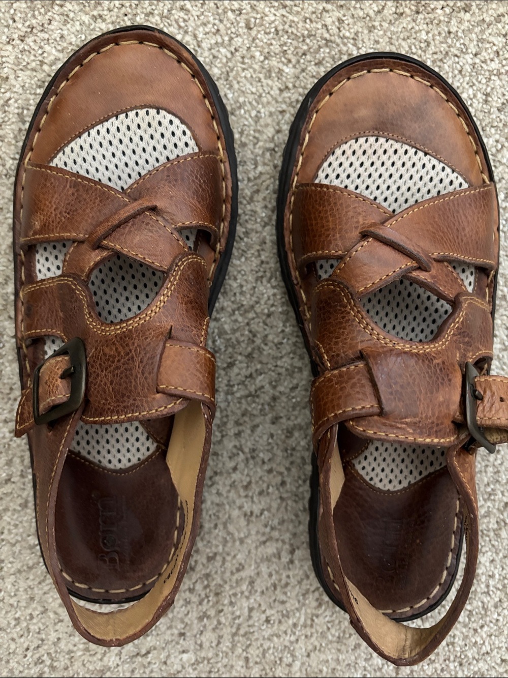 Born Brown Leather Sandals with Secure Strap at Heel